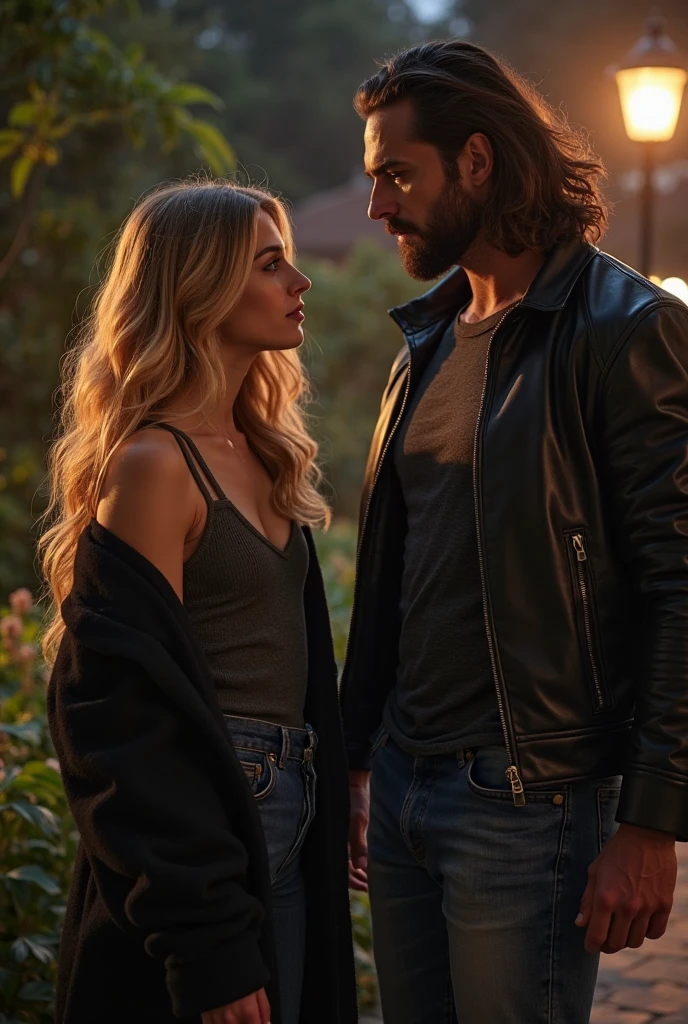 movie poster, butterfly, science fiction, movie, atmosphere, sky, male and female couple, blonde and long-haired woman, adult, (realism: 1.4), top quality, masterpiece, male, thin, (1 man, white loose shirt, black pants, viewer watch, brown hair, gray eyes, closed mouth, upper body), (idol face, Korean face, sharp eyeliner) (male), (face focus, potreit, Lightning in the movie, (light spring theme, short-haired man),((close-up of female face on background of man standing in foreground))