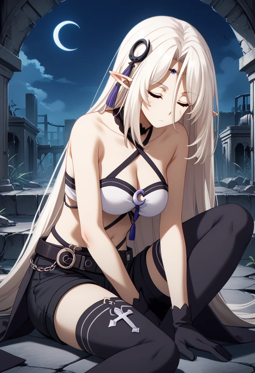 (((Vibrator under panties,shibari,bdsm))),(((shibari over clothes,rope,bound,restrained,against pillar))),pillar,alice,vampire,grey hair, long hair, red eyes, pointy ears, small breasts, big breast, big butt