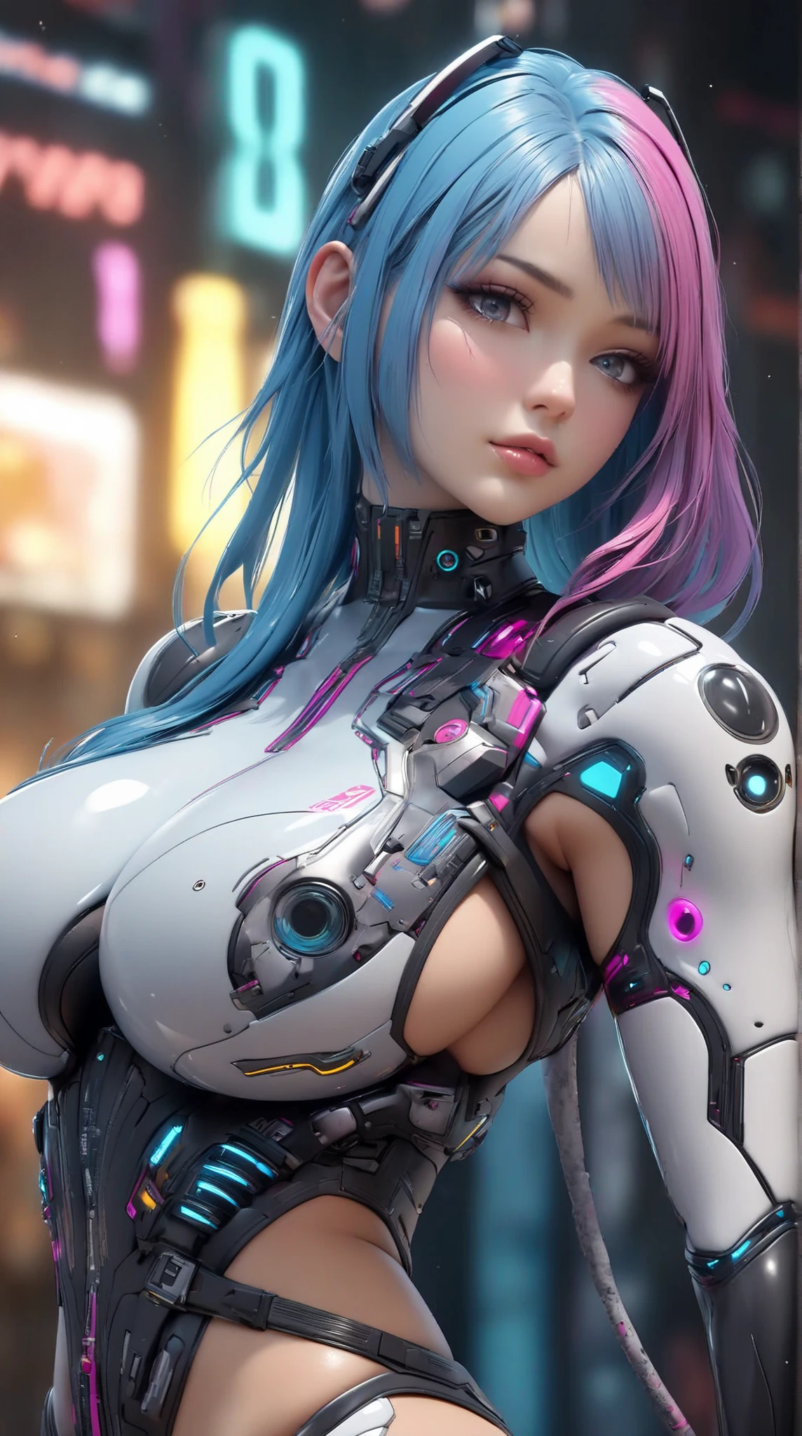 absurdres, masterpiece, best quality, detailed, 1girl, elf, (vaginal:1.3), huge penis, sex, stomach bulge, bukkake, size difference, double penetration, multiple insertions, happy, twintails, multicolored hair, full body, detailed face, medium breasts, shiny skin, (best detailed dungeon background:1.3), reflections, dark, moonlight, light rays <lora:nijiarmor_v2:1> nijiarmor, mechanical parts, cyberpunk, mechanical arms, machinery, android, prosthesis, faceted style
