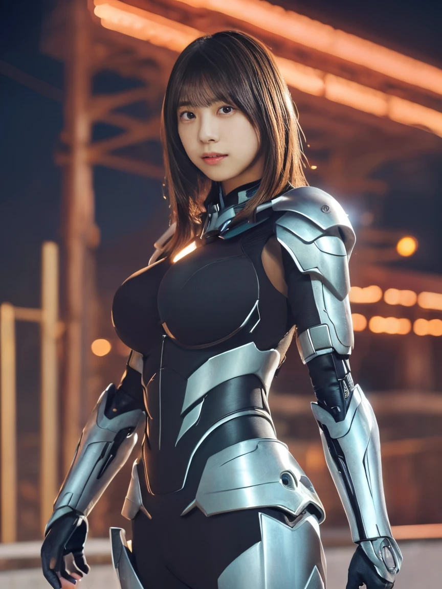 Two people fighting、men and women、cyborg、Motorball、stylish、ダマスカスblade、blade、bare hands、Slap、Overhead、8K、Extremely detailed、Extremely vivid、Complex composition、Speed、High Speed Battle、Fearless smile、chest、big、Extremely beautiful、Extremely beautiful