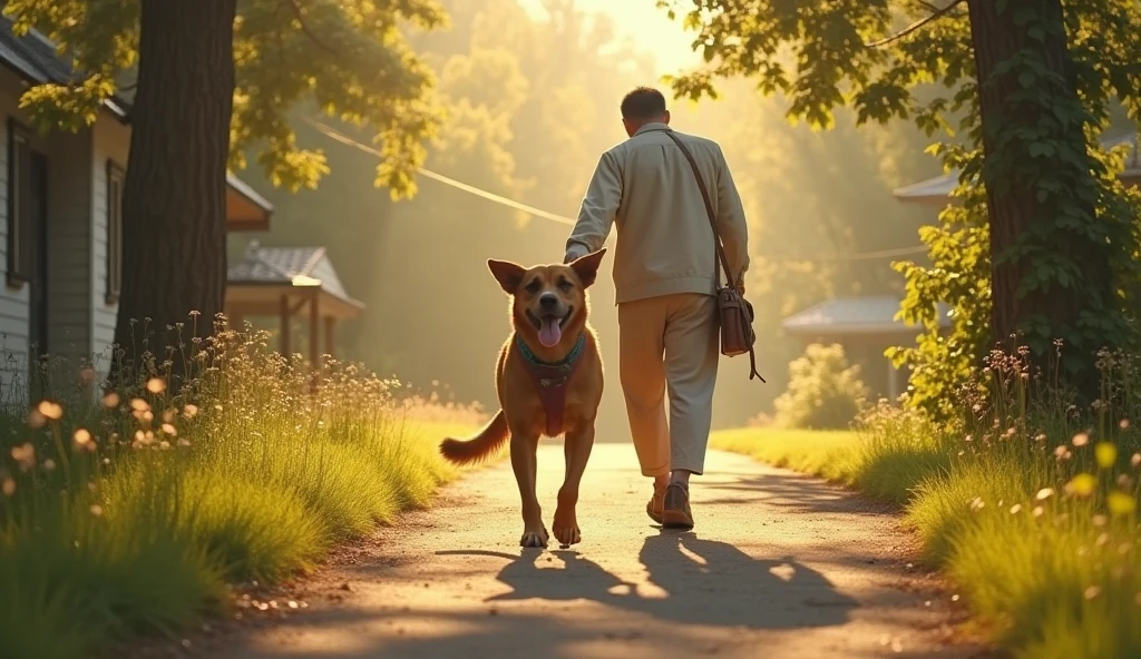 The Dog Begins to Walk
After the conversation with the master, the dog gets up and begins to walk towards his home. This photo is a beautiful image of the dog's transformation, from a creature attached to a painful past, to a freer state, no longer affected by things that cannot be changed. The painting can be done with a dog walking with sharp steps, in the gentle afternoon light.