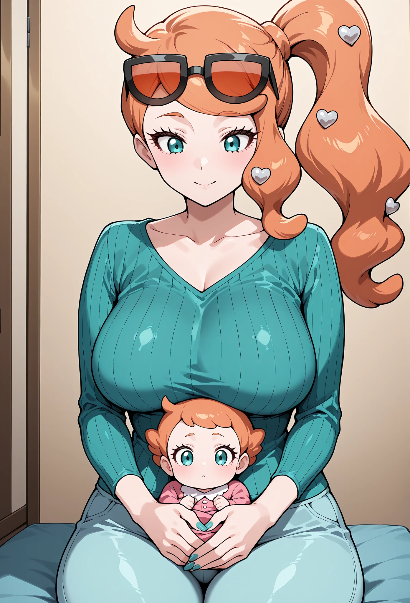 NSFW maddie fenton, a sexy milf, mature body, pixiv artwork, masterpiece, wearing a skintight long grey dress accentuating her curves, raping boy, orange hair, bobcut, seductive, no panties, curvy toned physique with big breasts and ass and tiny waist, body made for sex, no bra, ready to fuck, very sexy and seductive position, crazy but sexy look in her eyes, dominating boy, dominant woman, femdom, cumming, mother and son, size difference, holding boy in an embrace, mother's love, holding boy hard against his will
