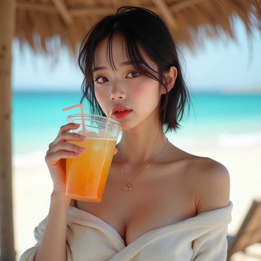 (One Person), (Ultra Realistic Image of a Gorgeous 25 Years Old Female Model), (Wavy Bobcut Black Hair:1.2), (Pale Skin:1.6), (Detailed Oily and Sweaty Skin:1.2), (Wearing Red and Black Sarong-Style Bikini:1.4), (Busty Cup Size:1.6), (Dynamic Pose:1.4), (Clean Armpits:1.4), (Tropical Beach at Evening with Sunset:1.6), Centered, (Waist-up Shot:1.4), From Front Shot, Insane Details, Intricate Face Detail, Intricate Hand Details, Cinematic Shot and Lighting, Realistic Colors, Masterpiece, Sharp Focus, Ultra Detailed, Taken with DSLR camera, Realistic Photography, Depth of Field, Incredibly Realistic Environment and Scene, Master Composition and Cinematography