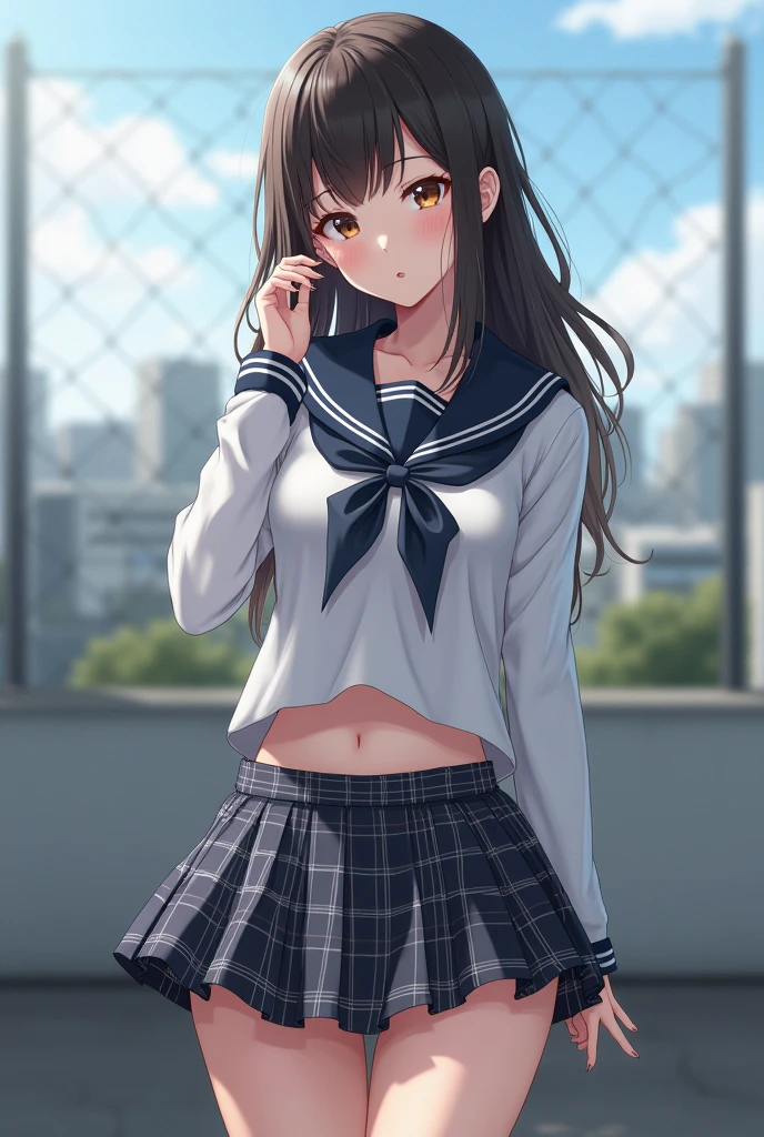 1girl in、AS-Adult、The shirt、skirt by the、(small tits)Japan High School、校服、serafuku、Walking with a thigh、Upper body portrait、