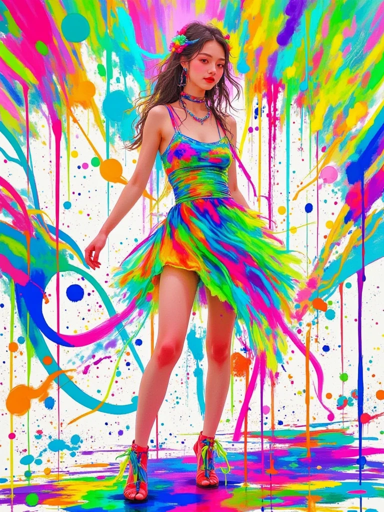 (Super detailed,Ultra-high resolution,Detailed Background),((colorful)),((floating colorful water)),One girl,alone,View your viewers,break