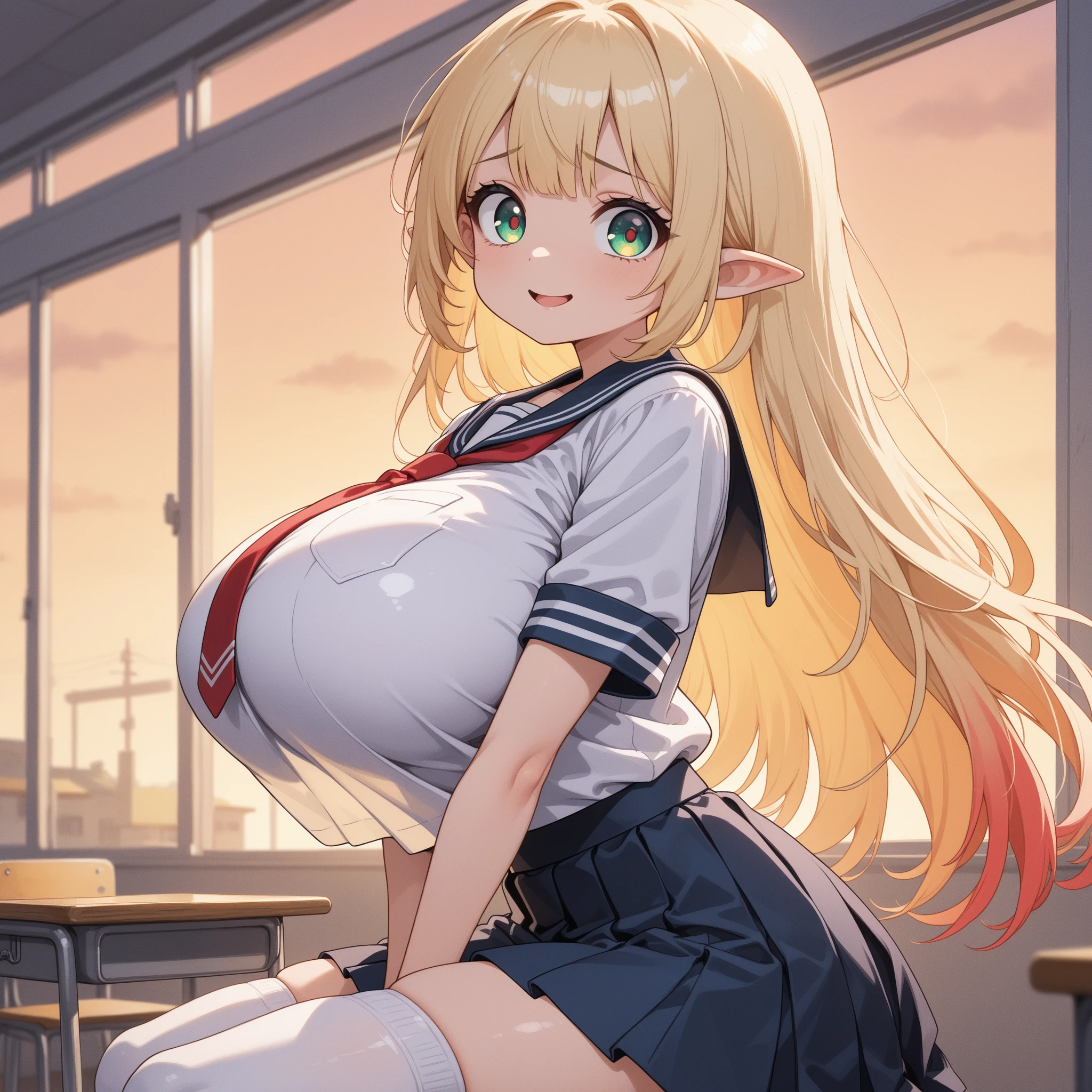 masterpiece, highest quality, High Resolution, HS1,blush,smile,NSFW、uniform、Hair tied up、Big Breasts、tie,Blonde