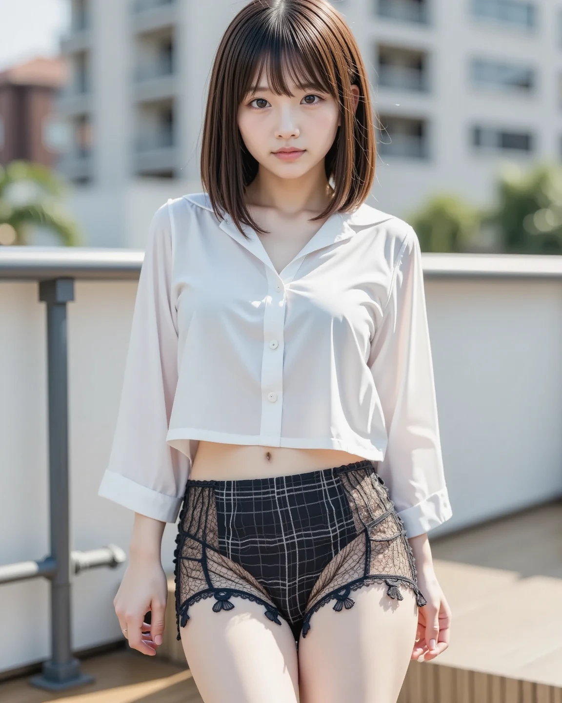 hight resolution、high-level image quality、in 8K、Raw photography、top-quality、masterpiece、masutepiece、Erotic、Pupils、Pink bra,de pele branca,kne,(Flesh-colored pantyhose),Detailed panty patterns、panties focus、pink color panties、absurderes,a small face、huge-breasted、Parting the bangs from the middle、Forehead visible,(a cold expression<The eyeがきつめ,glares,Bullish,Thin anger)、masterpiece,top-quality、超hight resolution,生a picture,ren,Beautiful fece,One Person, 独奏,Dark look,Small breasts,fullllbody、Very nice、JK school uniform,hi-school girl,A Japanese Lady,is standing,(Photorealsitic:1.37)、Photon mapping,Light blue ribbon,Realistic、Cute little face,ブラウンThe eye、Black socks、22year old、(Red bow tie)、Radio City、Physically Based Rendering、Foreground、depth of fields、Blurry background、a picture,The girls、Body,beauty legs, Long legs, Thin leg,Long bob cut,(Bangs are visible), hair, s lips, Blue_The eye, nosesoft,(Light blue shirt), (Navy pleated skirt), kneが見える,Sheer clothing,, Thigh, Black cotton socks,Nogizaka Idol, 女優, Japanese ido、Sparkling eyes、光沢のあるs lips、