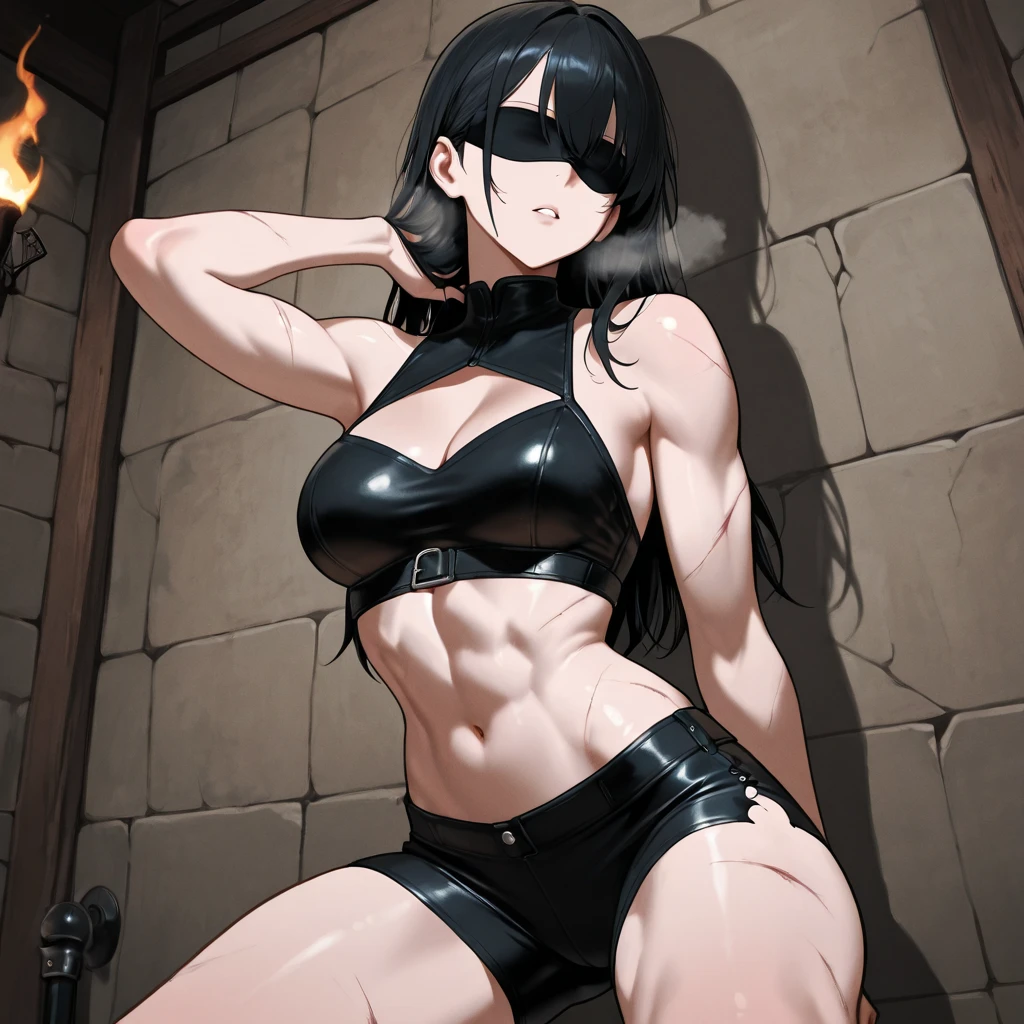 8K,master piece,anime,Highly Detailed face,Perfect Anatomy,Suguha Kirigaya,1female,kneeling,(looking down),rage,(crying),(orgasm),(red micro bikini),covered nipples,choker,micro top hat,(black thighhigh stockings),((groin)),short hair,leanbody:1.5