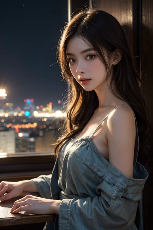 ((best quality)), ((masterpiece)), (detailed), perfect face, A woman resting while looking at her cell phone, leaning deeply into a chair, deep brown curled hair, while her light and comfy clothes adds to her relaxed demeanor. she looks like kpop idol. middle breast. night dark room scenery, Ultra-resolution, very realistic scenery,Ray tracing,realistic,masterpiece, 8K resolution,Cinematic lighting, kpop idol, perfect face, beautiful. wide view, wide room,