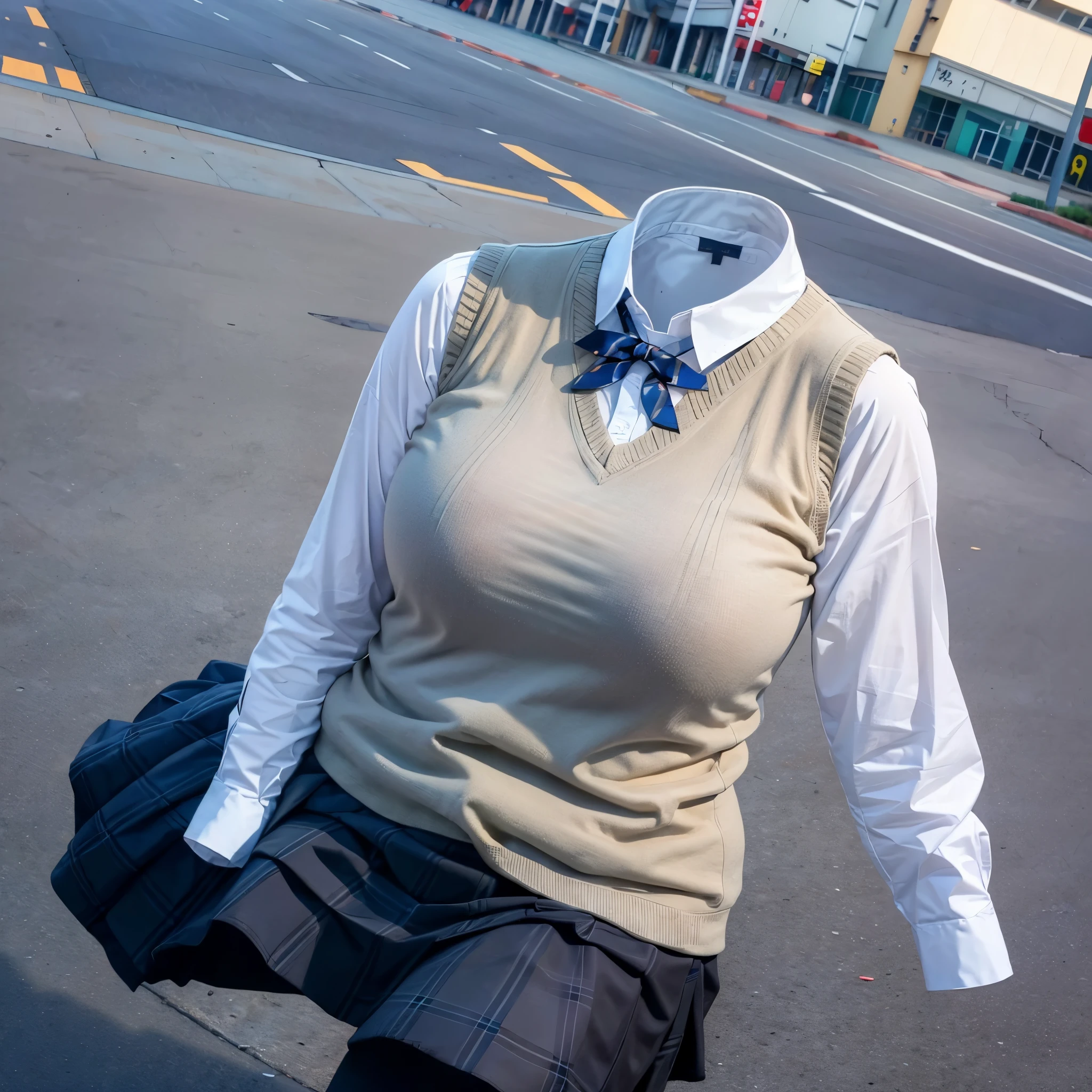 (invisible, no humans, headless, handless, legless:1.5), (cute big breast), (close-up to breasts:1.5), (masterpiece, best quality:1.2),upper body,school_uniform,bowtie,green_bow,green_bowtie,skirt,short_sleeves,pleated_skirt,kneehighs,plaid_skirt,green_skirt, kibito high school uniform, school uniform, sweater vest, blazer, 
(8k, RAW photo, best quality, masterpiece:1.2), (realistic, photo-realistic:1.37),photon mapping, radiosity, ((Hasselblad photography)),physically-based rendering