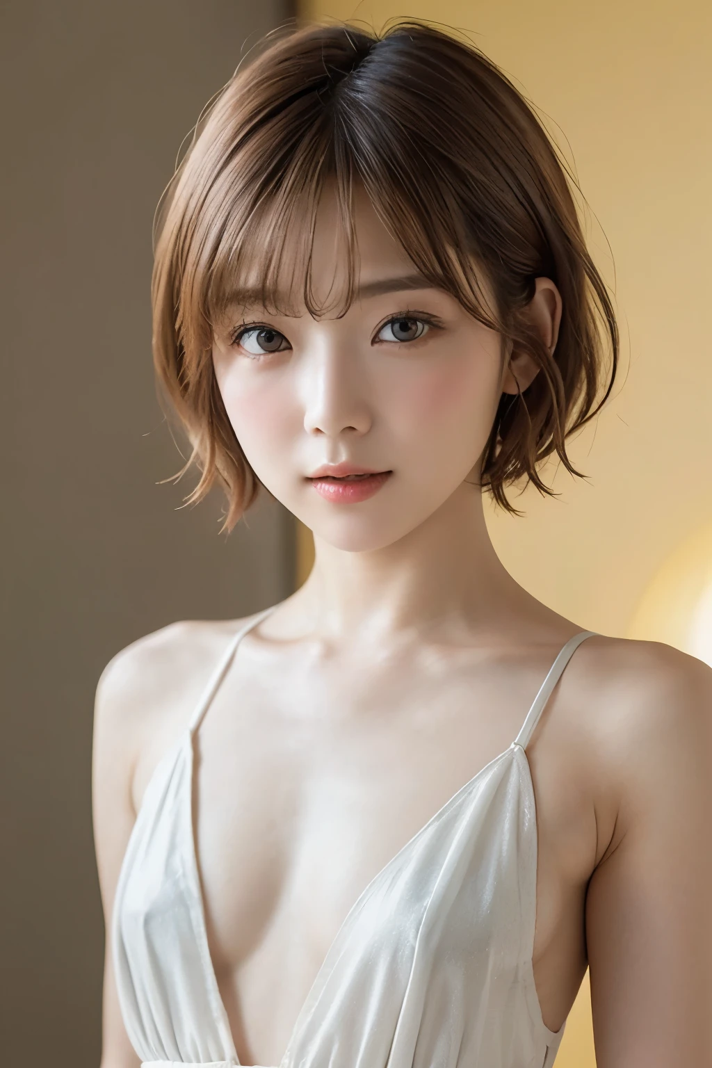 table top, highest quality, figure, super detailed, finely, High resolution, 8k wallpaper, 完璧なダイナミックな構figure, detailed and beautiful eyes , beach, sexy face,A face feeling ecstasy,Face at the peak of sexual excitement,The expression on your face when you feel intense caress、Beautiful girl with silver hair and bob cut