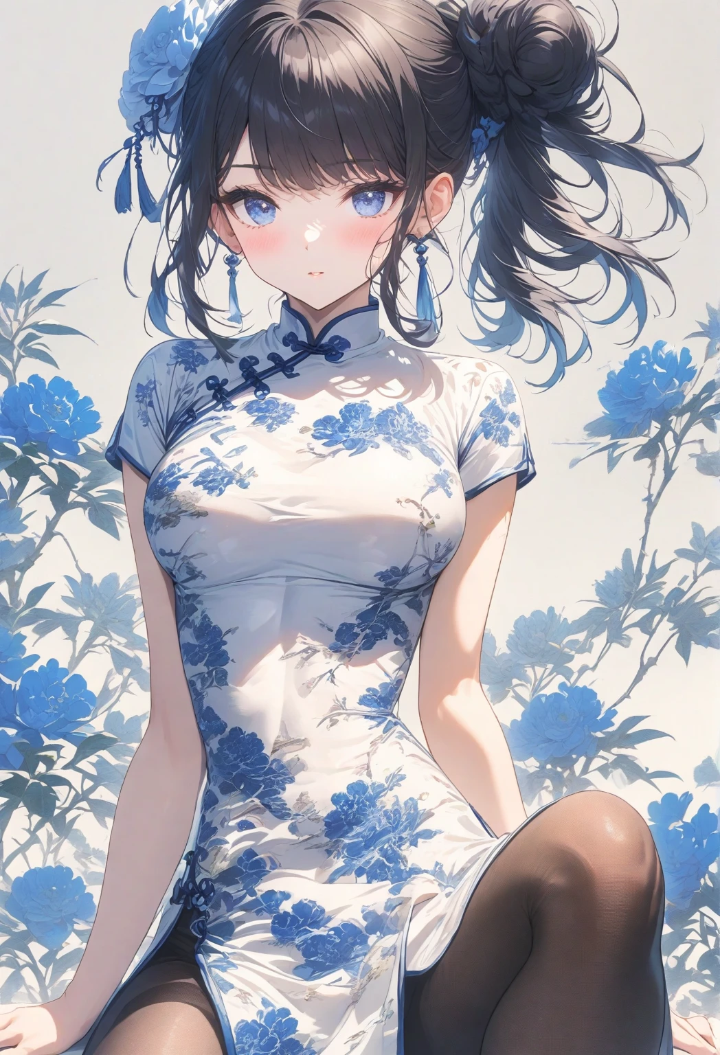 Blue and white porcelain cheongsam