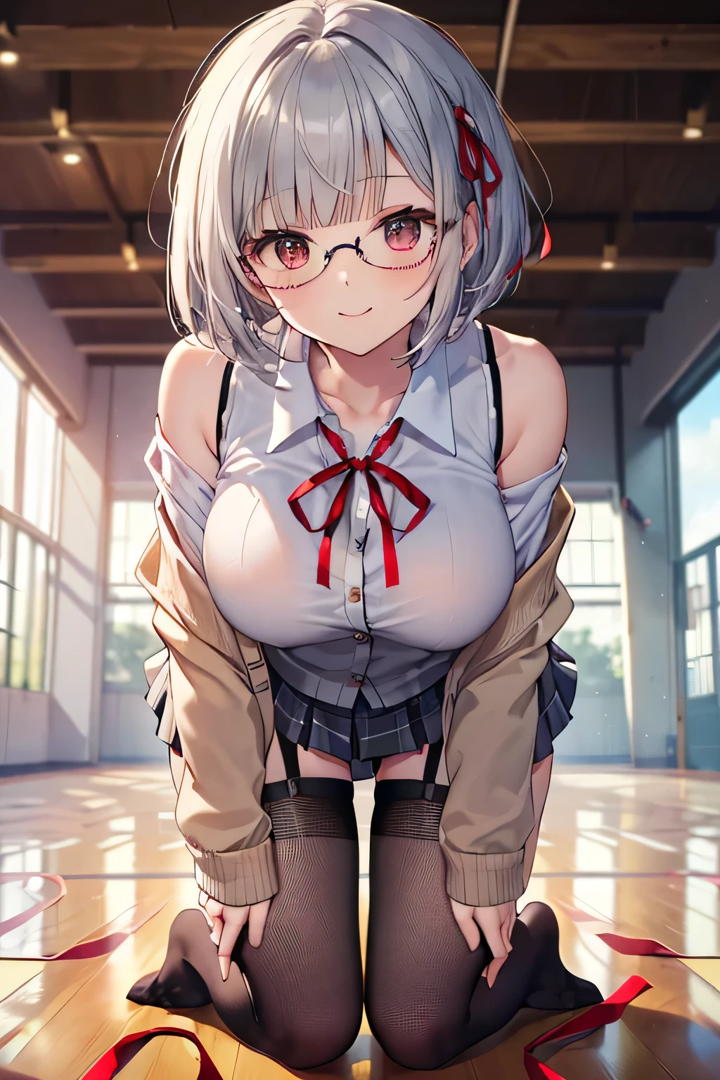 (8k、Best image quality、highest quality、masterpiece)、Detailed face,Masterpiece, hd, realistic, asian girl, 1girl ,((wearing see through sports bra)), (tightly sportsbra) ,mini skirt, smile, (largest breast),(hugest tits), outdoor, squatting,spread legs, outdoor, wearing randoseru backpack, (red backpack:1.1),(((see through Nipples))),(nipples),masturbation, ((cum,sperm,semen)),(((cum on breast))),((ejaculation semen)),((ejaculation cum)),(((bukkake))),arms up,armpit,silver hair,from below,single braid hair,Glasses,