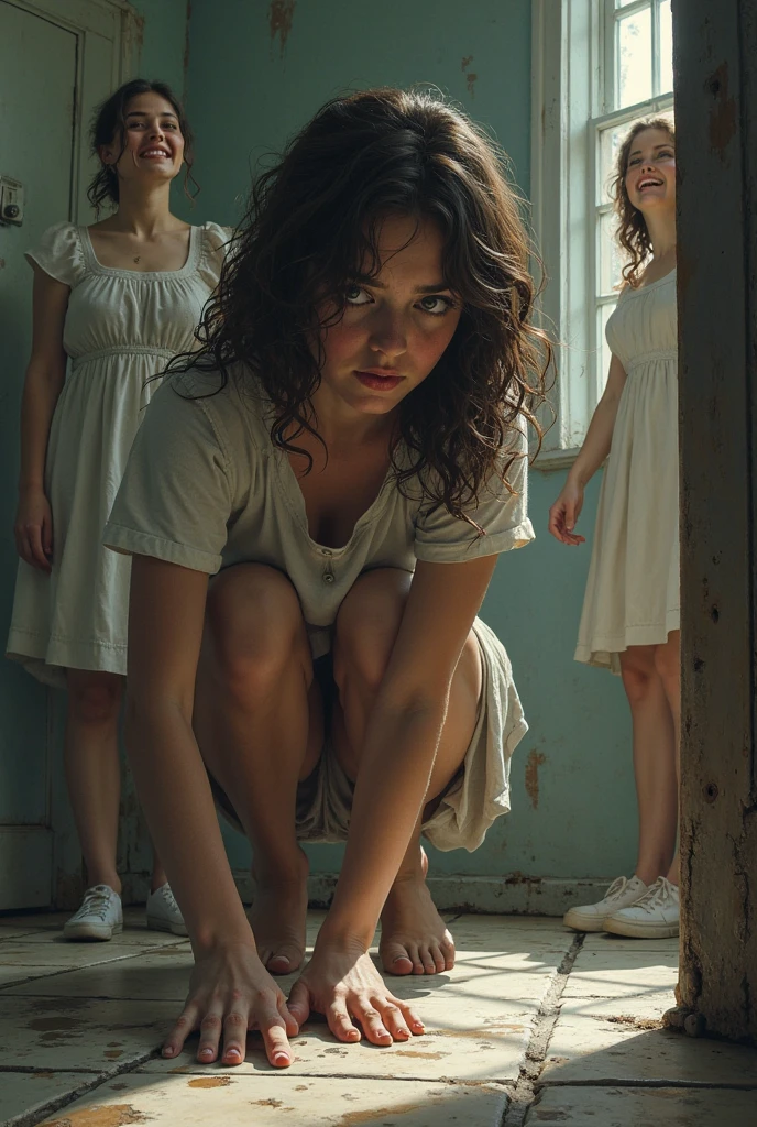 (1 girl, have to pee, peeing herself, peeing, peeing self, crying, very desperate to pee, have to pee, have to pee, peeing, peeing self, peeing, peeing self:1.8), (girl is waiting in line restroom, maxi dress, long skirt, foot ware, 1 handbag, have to pee, covering crotch, knees together and feet apart, Shudder:1.8), (hand between legs, leaning forward:1.8), (shaded face, despairing, impatient, Raspy breath, full face blush, embarrassed, looking away:1.5), (girl can't stand up straight:1.5), (full body), (detailed face, best quality:2), Slightly open mouth, (natural makeup),