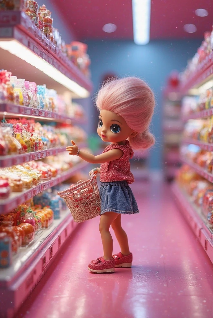  Adult rock star mermaid in cartoon,  While shopping for Hello Kitty items she sits inside a supermarket cart in a clothing store