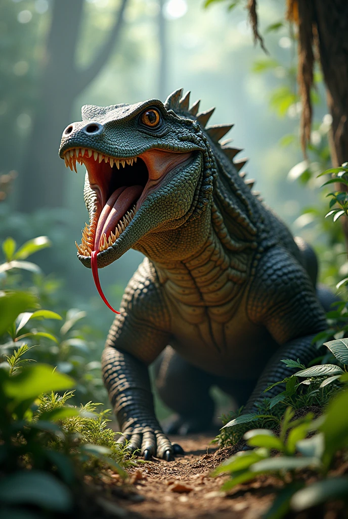 ((Motion Blur:1.6), Large creature like carnivorous dinosaur, walking on all 4 legs, (((Cuttlefish head))), ((2 eyes)), ((dynamic action pose, running, running, attacking the camera, raise dust:1.5)), ((motion effect, blurred background:1.7)), in the jungle, jungle, jungle, high image quality:1.3, realistic look, High resolution photography, 8k, matrix full frame, deep shadows, ((one character)), (intricate details, Subsurface Dispersion, hyper detailed:1.15), (hyperrealism, Volumetric Lighting, sharpening:1.5) Fujifilm XT3, EPIC, (masterpiece),(Best quality: 1.0), (Ultra-high resolution: 1.0), detailed painting, intricate, (( magical, Beautiful, otherworldly: 1.4 )), (( Best quality, hyper detailed, vibrant, well-defined light and shadows without text)). 32k.