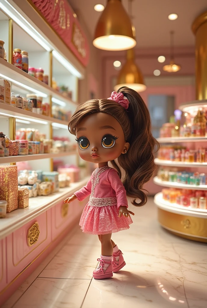A LOL OMG doll is shopping in a luxurious, high-end grocery store with ...
