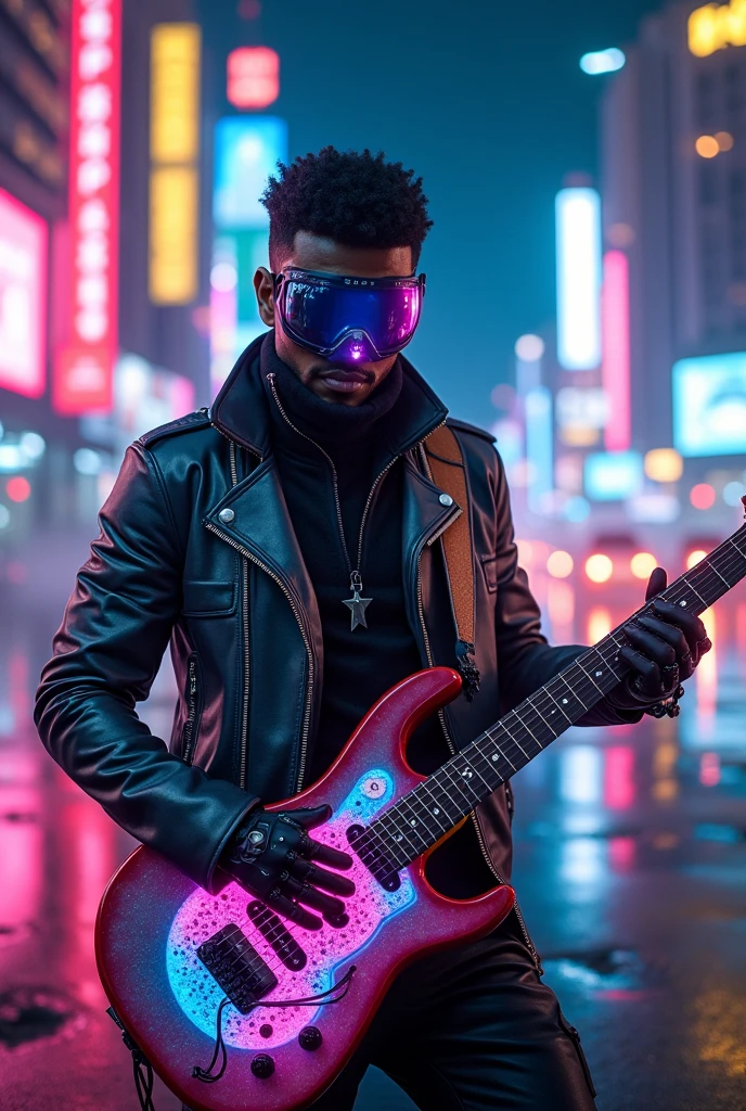 Purple rain super hero suit with prince's face and electric guitar
