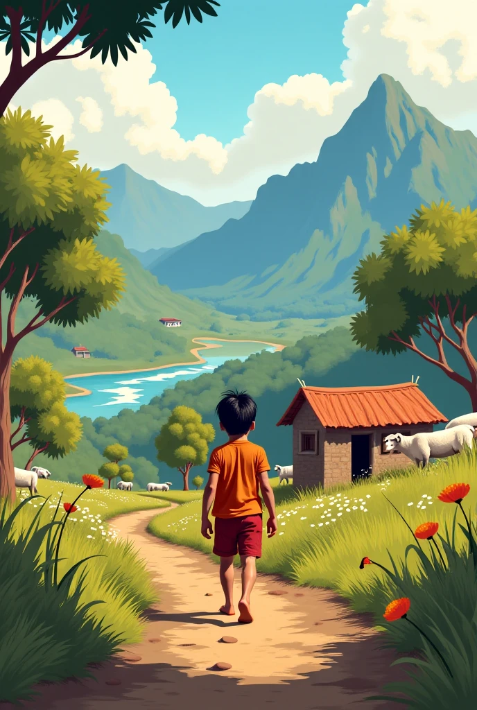 Write a short story about a young boy named Chotu living in a small village with his farmer parents. Describe their simple life and Chotu's curious nature.