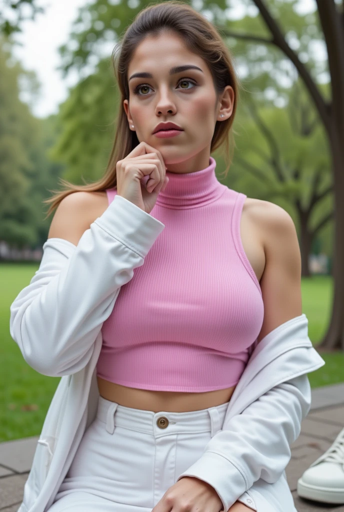 ((best quality)), ((masterpiece)), (detailed), perfect face, day photo, 22 years, chubby, beautiful eyes, big eyes, cute face,indian girl, black and magenta hairs, big round boobs, round ass, wearing shirt and black colour mini skirt, model pose