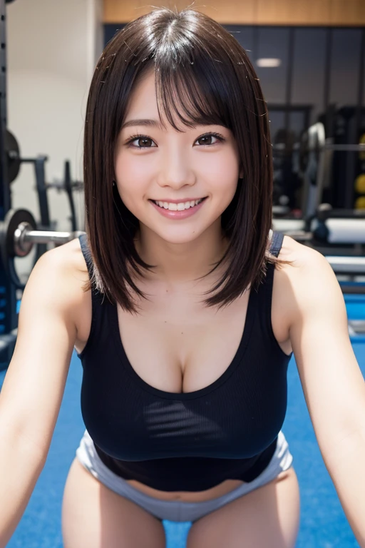 (highest quality:1.2),masterpiece,Ultra-high resolution photos,(Perfect beautiful face 1.2),(Perfect and beautiful posture:1.2),(female barbarian:1.2),ponytail,Clear Eyes, Wearing sportswear, Stretching on a yoga mat, smile