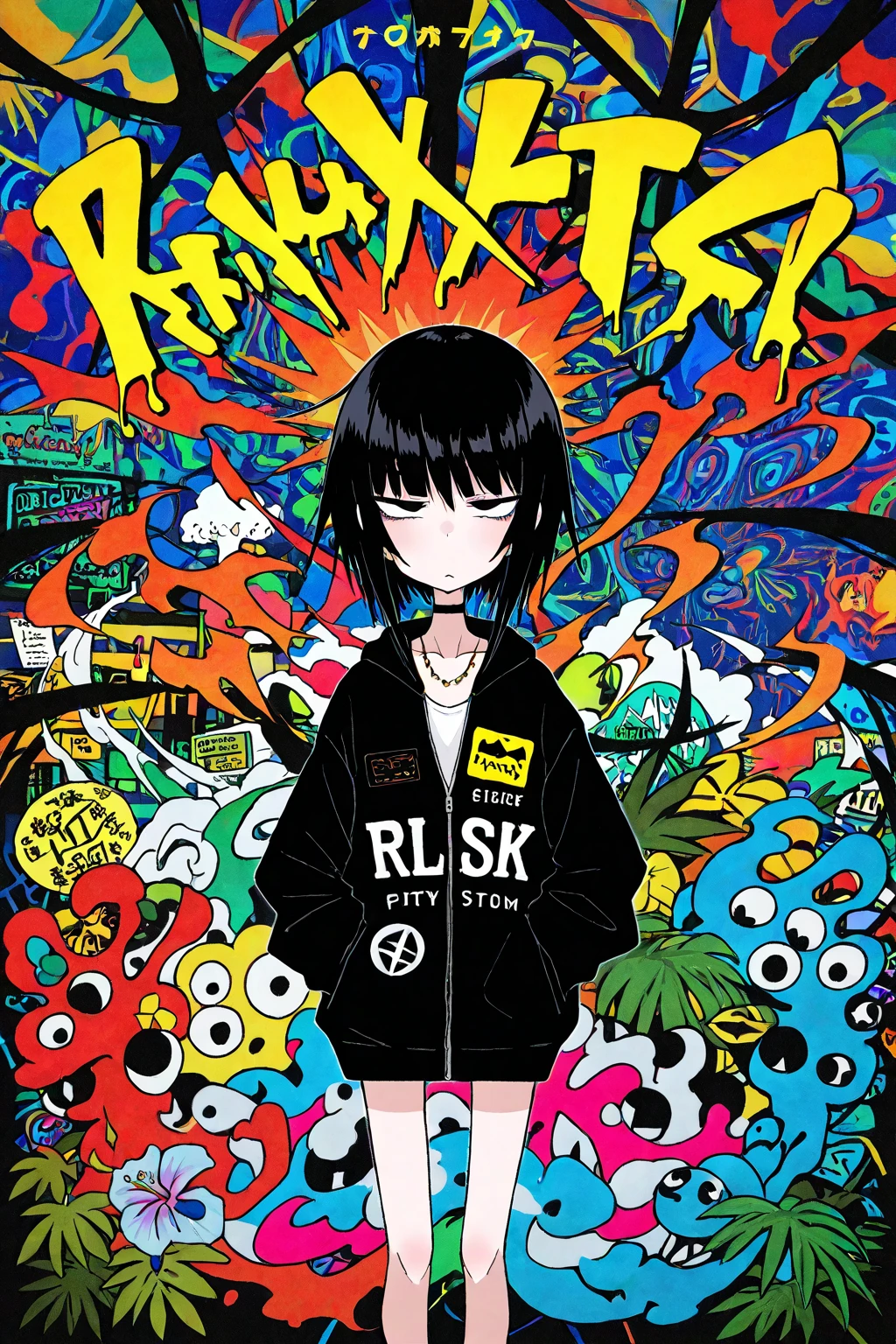 (((dramatic))), (((gritty))), (((intense)))) The movie poster features as the central character. She is shy in the center of the poster, wearing idol outfit, and a determined expression on her face. The background is dark and gritty, with a feeling of drunkenness. The text is bold and eye-catching, with catchy slogans that add to the overall drama and excitement. The color palette is dominated by dark colors, dotted with bright colors, giving the poster a dynamic and visual impact, tachi-e (magazine:1.3), (cover-style:1.3), fashionable, vibrant, outfit, posing, front, colorful, dynamic, background, element, confident, expressive, holding, statement, attachment, majestic, coiled, around, touch, scene, text, cover, bold, eye-catching, title, fashion, font, catchy, title, bigger, eye-catching, modern, trendy, focused, stylish, 1 girl