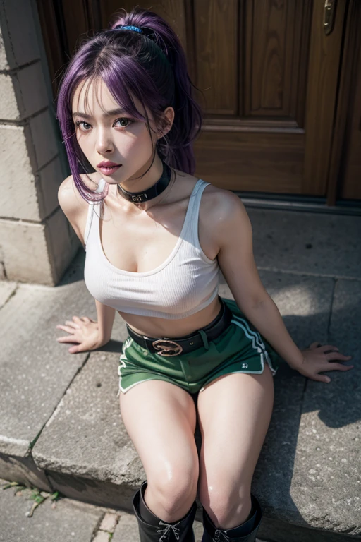 (masterpiece:1.2, Best Quality:1.2, 32K, High resolution), ((Ultra-realistic portrait of Juli, 1girl in, Green hair, Ponytail, body suit, Clothes Cutout, soft natural lighting, even lighting on the face and body , soft sunlight in the morning, shadows on the face are not streaky, natural lighting is good and even, pink sarong, navel cutout, fish ear:1.35, monster tail:1.25, long tail:1.25)), (medium cleavage: 1.3, medium tits:1.3, medium boobs:1.3, medium breasts:1.3, dynamic pose, (Detailed face, Detailed skin texture),in waterfall, show nipples, show vagina, spread legs.