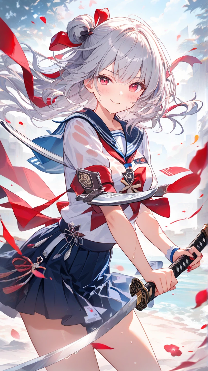 nswf Japanese:1.3,(masterpiece: 1.2, Highest quality, masterpiece, Clearer images), (Bright colors), school_uniform, navy blue skirt,