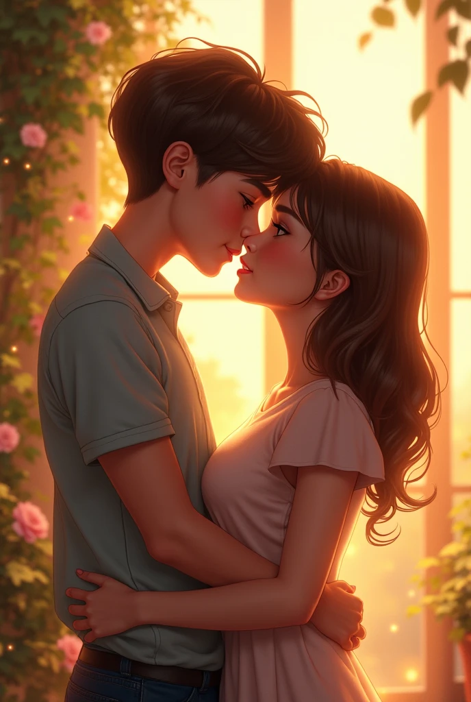 a couple, the 1 girl, the 2 boy, both with dark brown hair, The boy from Coquimbo and the girl from Santiago de Chile, kissing