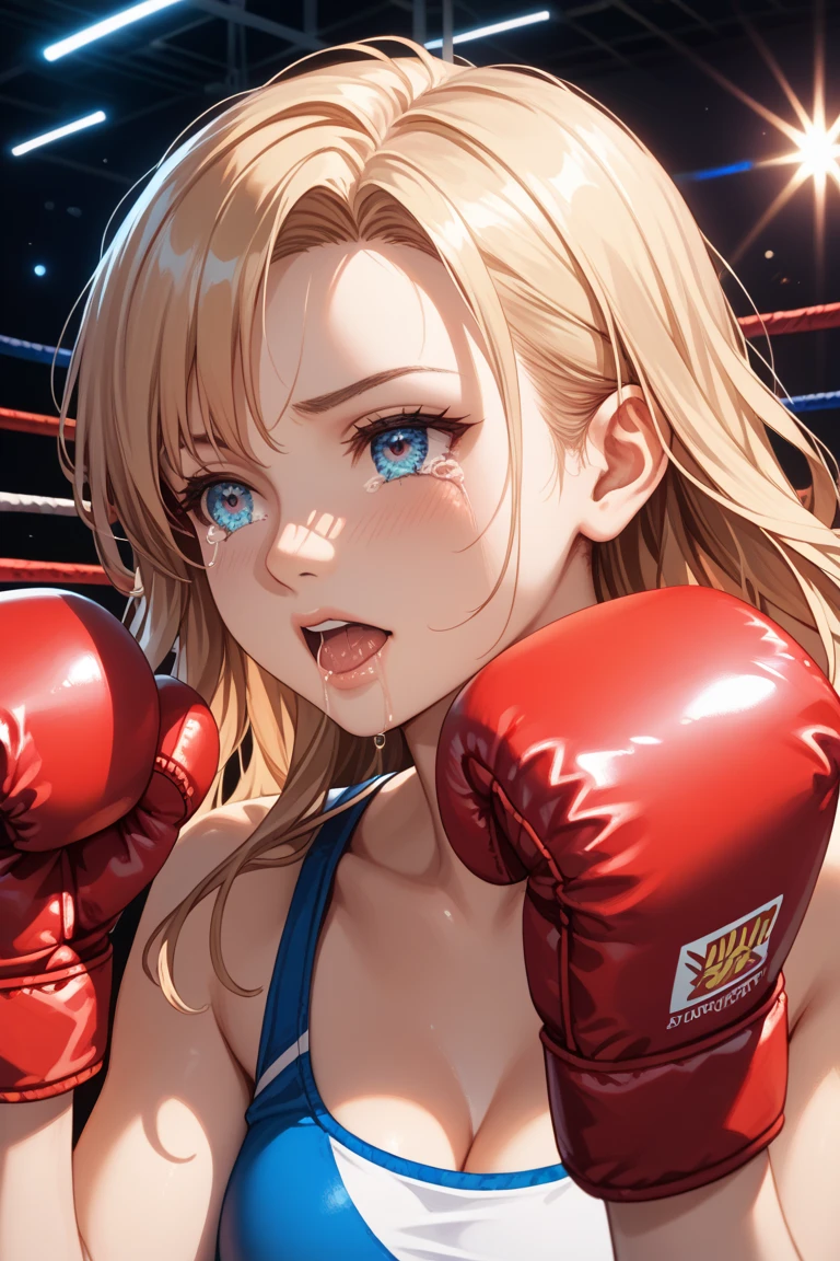  masterpiece, (textured skin), best quality, gorgeous beautiful girl, (a female boxing athlete), detailed clothes,large breasts,narrow waist,, (beautiful face), cinematic lighting, (at boxing venue ),
