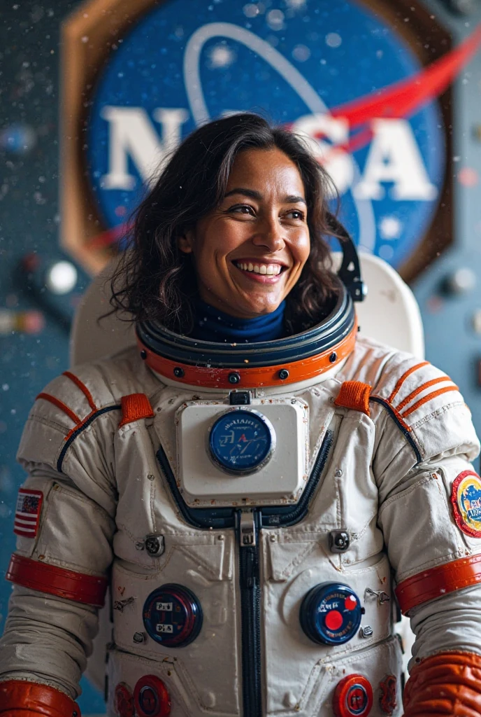 realistic photo of gh15l41n3-sd15-2600:0.9 woman as an astronaut, skin texture, soft lighting, professional photographer