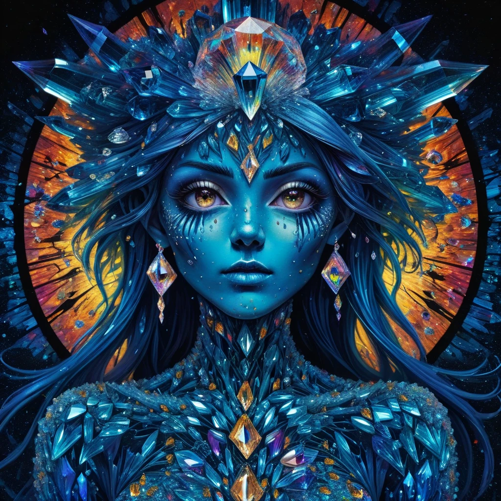 Beautiful line art photo,Use gold strokes and rainbow paint,Golden Maiden,the golden ratio,Melted wax,Visible brush strokes,surrounded by crystal spheres,3D Mosaic Wireframe,neuroimaging,neurons,The Tree of Life,colours,California,intense emotion,oil on the canvas,Thick strokes,insanely details,8k ultra high definition,tmasterpiece,art stations,ultra-realistic realism,Plant Witch,Vine Queen,Witch of Thorns