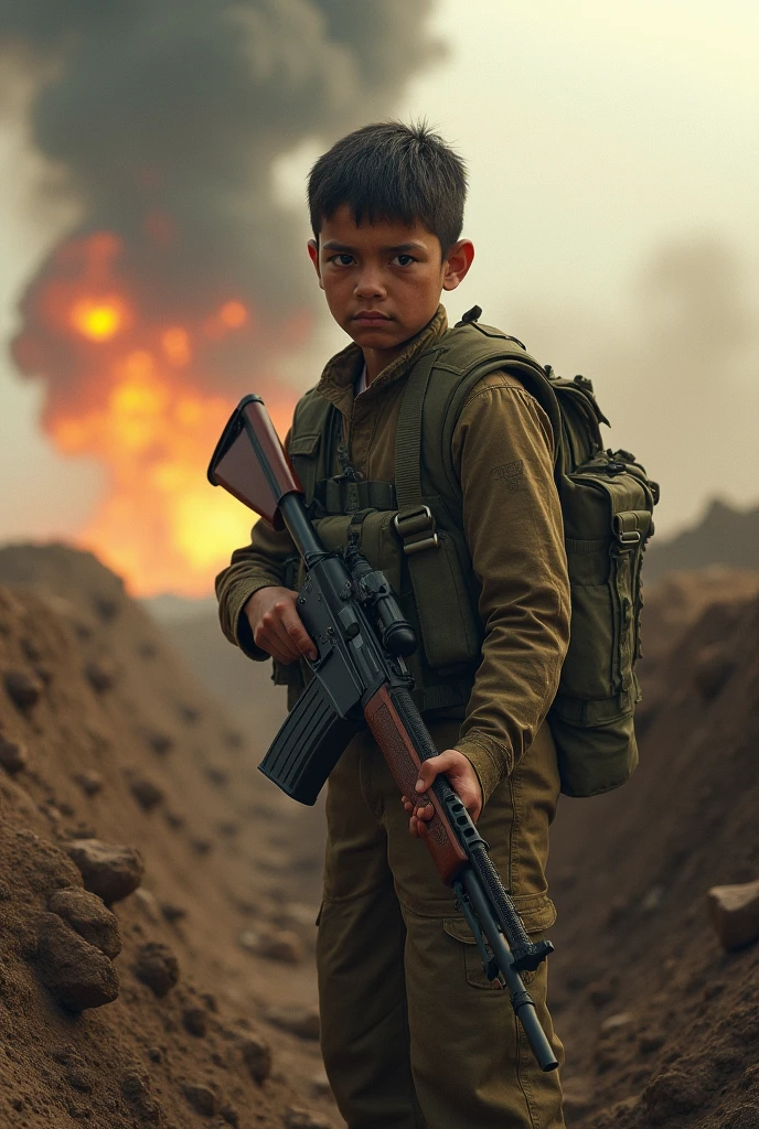 a boy relictic human in hand ak47 was caaried