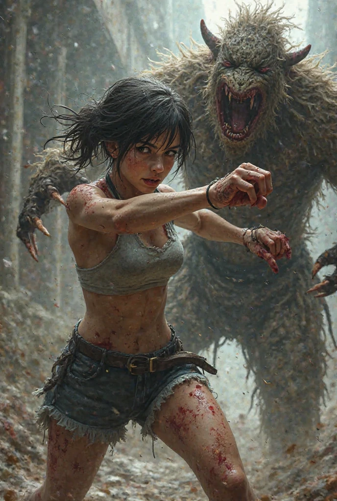 ((Sophie Marceau)), dark forest, brown long hair, big breasts, thick thighs, white panties, pulling panties up, skinny chubby, (((she is brutally hit in the face by a big stick:1.2))), (((hit in cheek))), (((woman body view:1.2))), ((panty))), (((women beaten with sticks))), (((stick deformed by the violent impact:1.2))), (((sweaty skin))), (((standing:1.2))), (((assaulted, surrounded by violent skulled men:1.2))), (((close up view))), (((fast hit movement effect:1.2)))