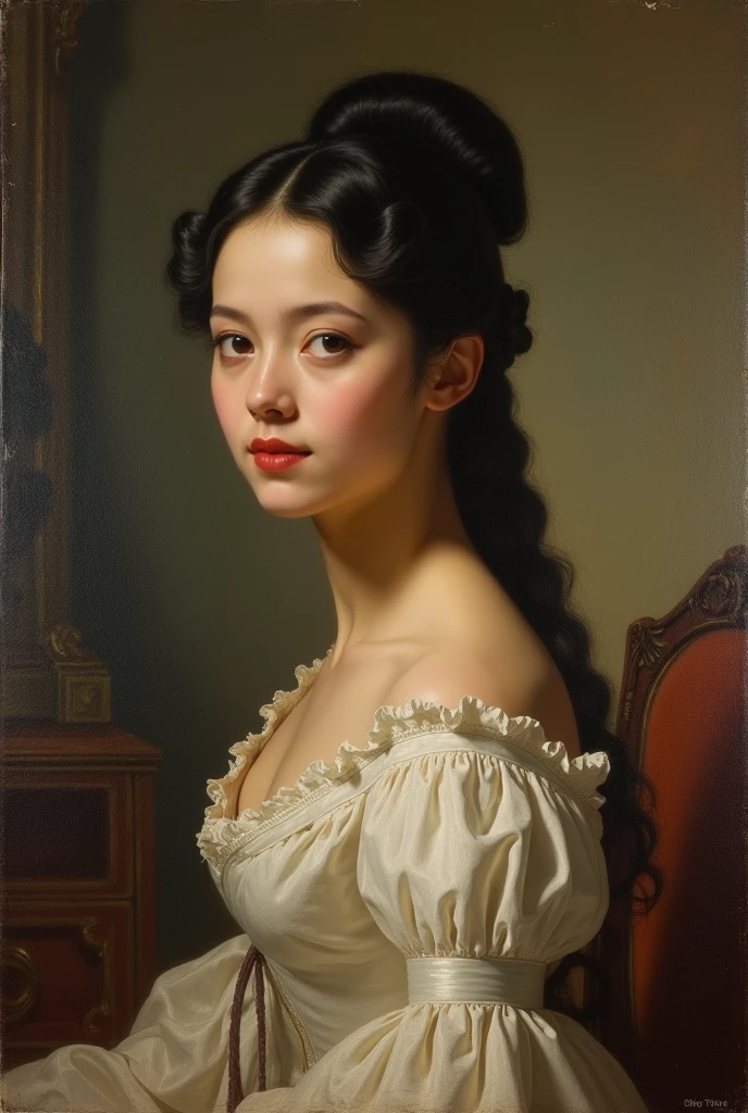 Depraved Mona Lisa in kneeling pose, ( looking at viewer:1.5), high definition, best quality, ultra high res, (photorealistic:1.5), (Skin reflection:1.3), RAW photo, physically-based rendering, shiny skin, curvy