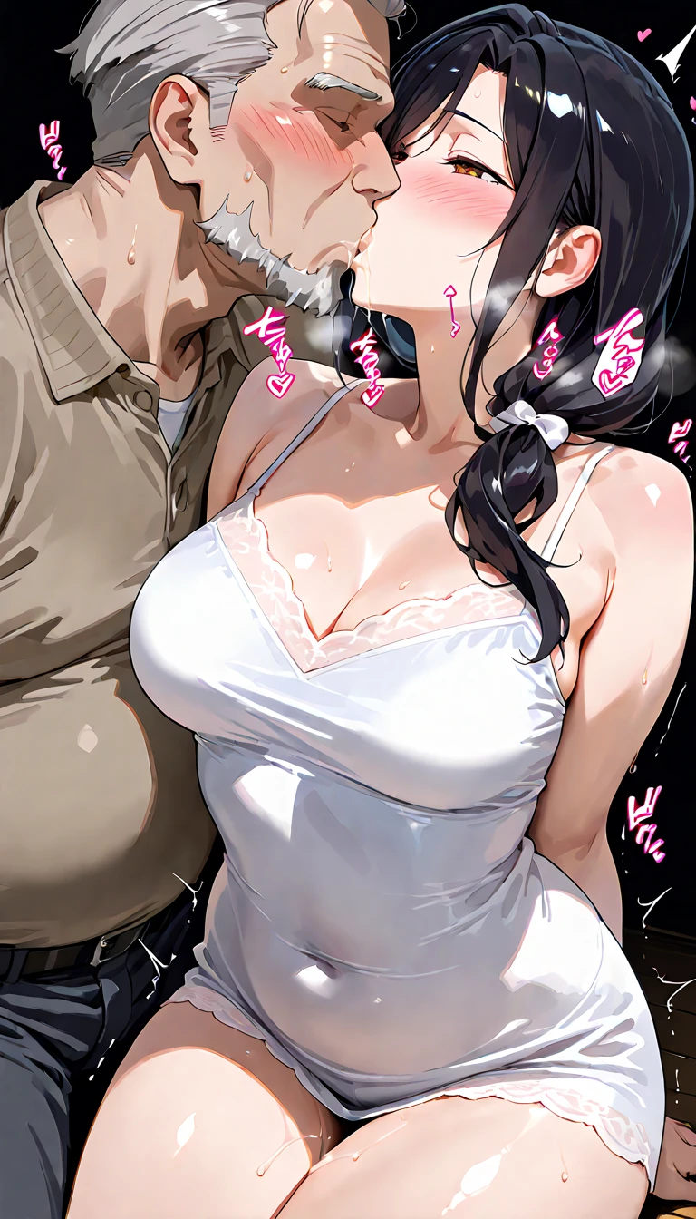 (girl, Fat middle-aged man:1.2), Completely naked, blush, French kiss, hug, (Big Breasts), office, Very detailed, High resolution, 4K, masterpiece, High resolution、(tears:1.8)、(rape)、Straddle a man、heart、toilet、(Sex:1.3)、despair、Knee socks