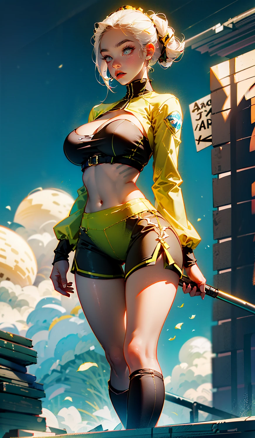 (Best quality)), ((masterpiece)), (detailed:1.4), 3D, an image of a beautiful cyberpunk female,HDR (High Dynamic Range),Ray Tracing,NVIDIA RTX,Super-Resolution,Unreal 5,Subsurface scattering,PBR Texturing,Post-processing,Anisotropic Filtering,Depth-of-field,Maximum clarity and sharpness,Multi-layered textures,Albeo and Specular maps,Surface shading,Accurate simulation of light-material interaction,Perfect proportions,Octane Render,Two-ton lighting,Wide aperture,Low ISO,White balance,Rule of thirds,8K RAW,long braid on one side,wet panties,Take the floral panties,white panties,can saw a trace on my underwear vagina,Pink floral panties,two leg only, panties is very wet,The panties are so sheer you can see the pussy,(idle),Spread legs,can see the pussy from panties,black stockings,black garter belt,zoom in pussy,very huge breasts,Breasts as big as watermelons,tight legs,big labia majora pussy,Put hand on the genital area where you are wearing underwear,two women,big tits,There was another woman who was naked Another woman was wearing white lingerie with a floral pattern,very big breasts,big clitoris female genitalia, sci-fi shirt,pubic hair,There is a small tattoo above the genitals