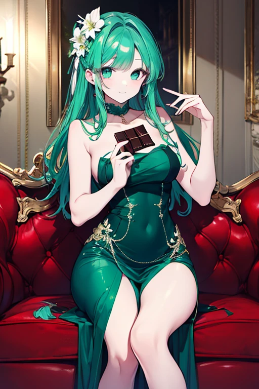 Depict a large dining table in a dimly lit dining room, a large plate on top of the dining table, a beautiful black-haired, bespectacled mermaid sitting on a plate, or a mermaid staring at a smartphone in her hand in vivid colors, clear outlines, and a sense of transparency, stylish and exquisite quality.