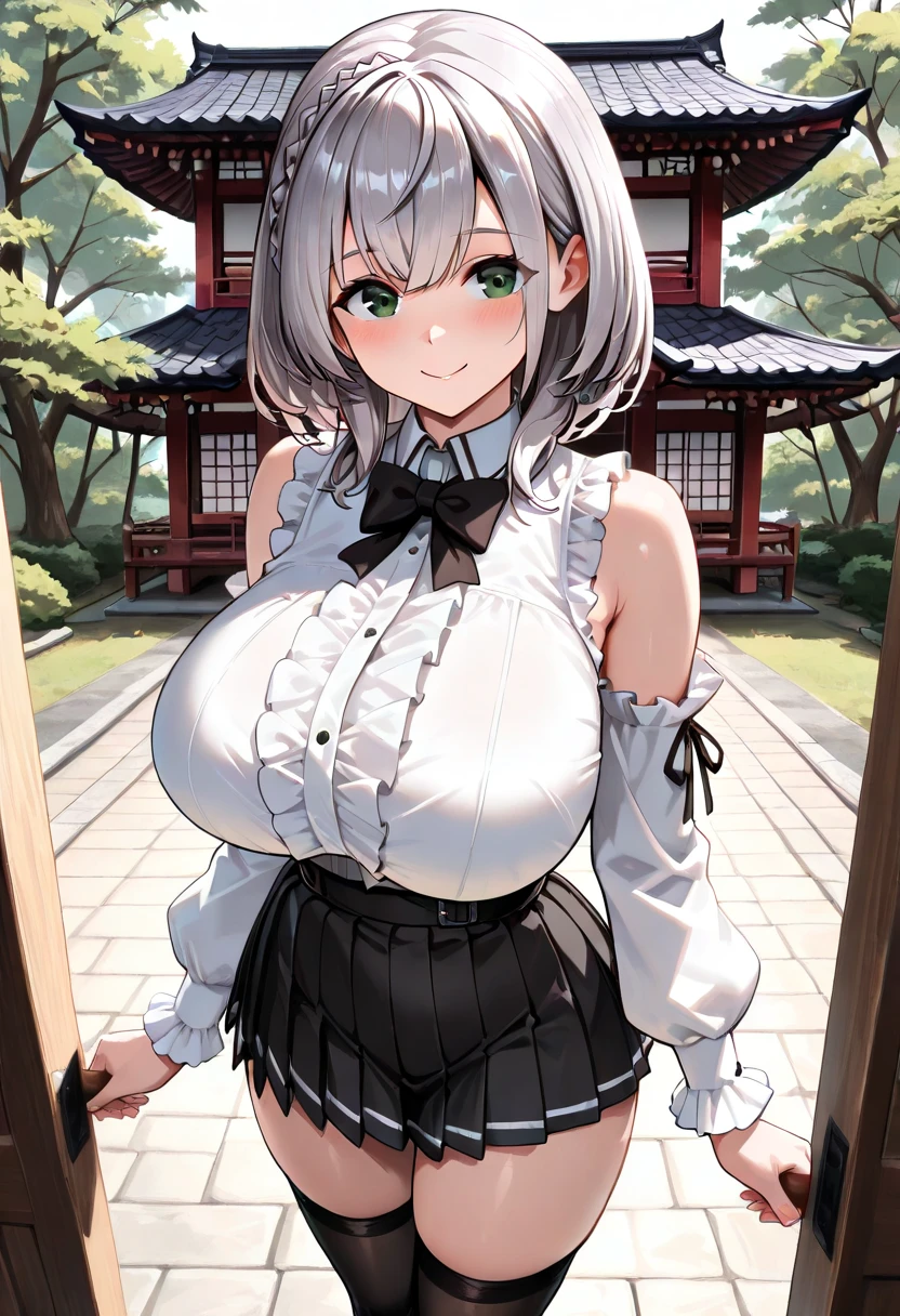 Shirogane noel from hololive, big boobs, wear bunny dress, show nipple, 8k, masterpie, detailed, smile, bob hair, great qualities, very detail, mountain background, sunset, flying whale in the sky, out milk from her boobs