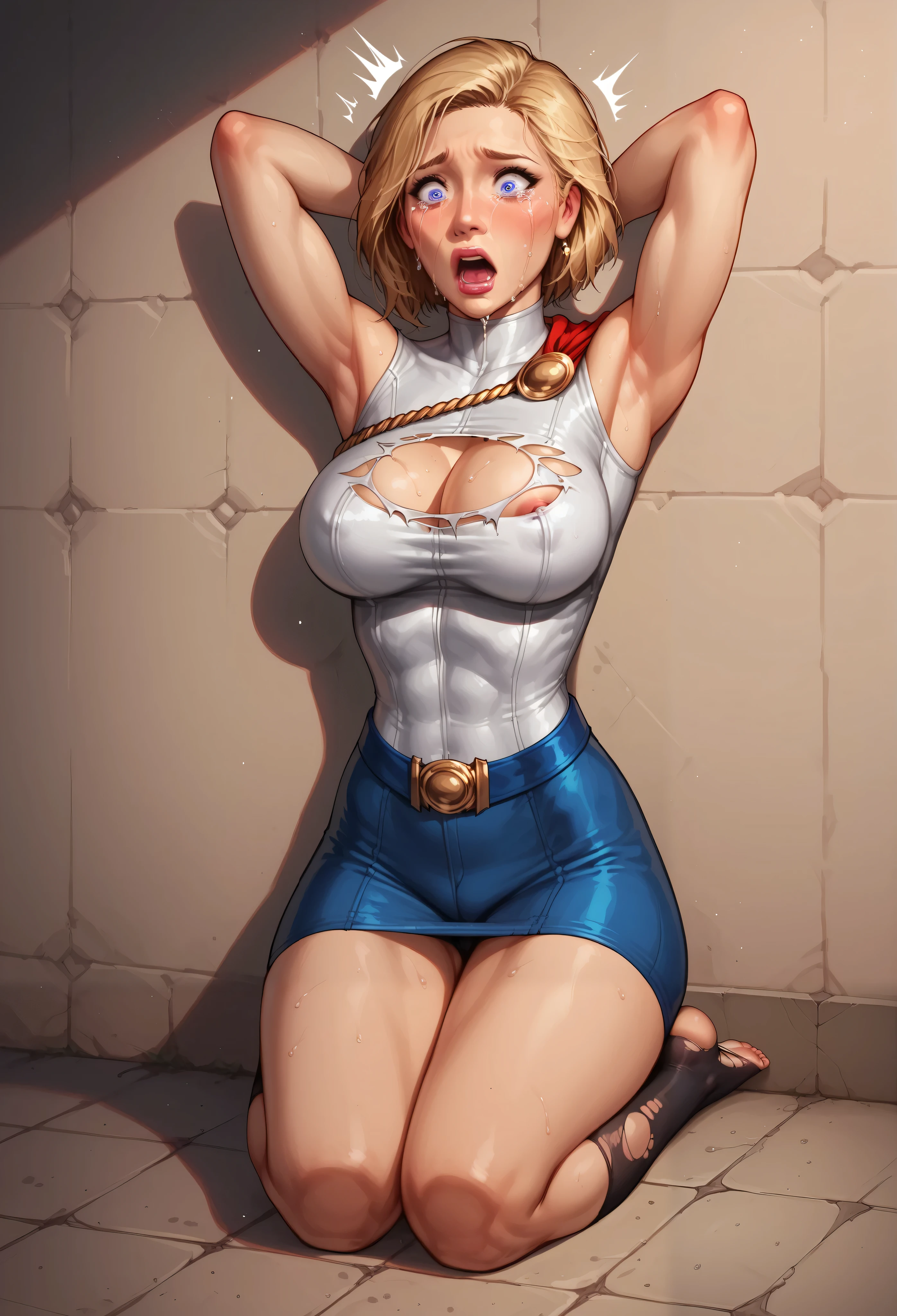 A Rosie the Riveter-inspired pin-up, her outfit and pose echoing the iconic image, set against a backdrop of a 1940s factory, the scene a vibrant, engaging homage to the women who worked on the home front during WWII.