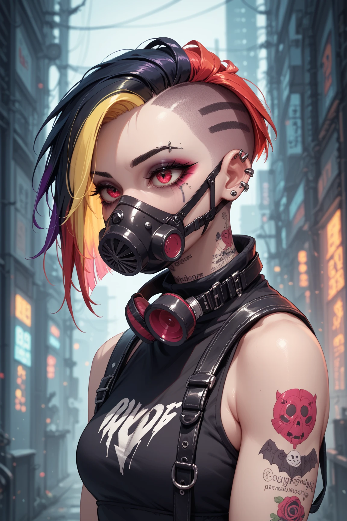 (masterpiece), (High resolution), (Very delicate), (masterpiece: 1.2, highest quality),  whole body,(snap shot),Slipknot,rock star, musician, colorful, Absurd