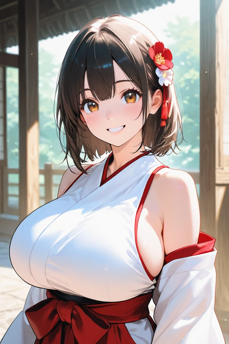 ((Best quality, 8K, Masterpiece: 1.4)),((Amazing detail: 1.3)),((illustration, Huge breasts: 1.2)),((High resolution1.1)),1girll,fox spirit,Kitsune,Long gray hair,Fox ears,red hairband,flowers in head,wariza,Bandeau top,Anime style,Manga,Sexy,exposed,Makeup,torogao,Seductive smile,eyes half closed,Simple background,mitts,Amazing art of painting,Colorful background,full bodyesbian,