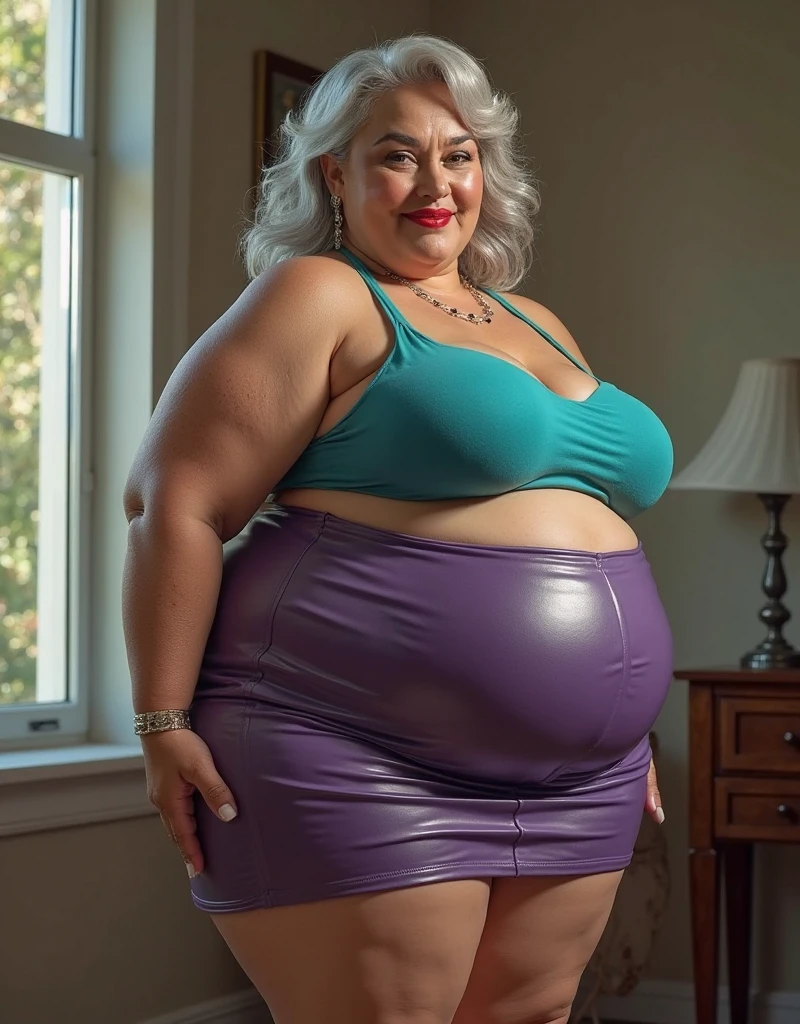 Extremely Hyperpregnant Russian woman with huge belly wearing a dress