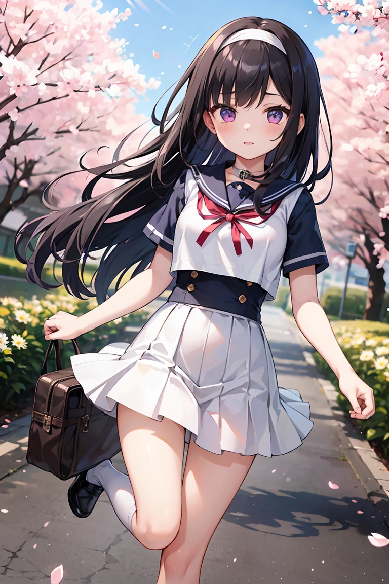 ,(masterpiece),(highres),(high quality),(beautiful illustration),
,(cute girl:1.2),(solo),(skinny),(petite),
,(black hair:1.3),(red eyes),(long hair:1.2),
,(school uniform),(white shirt),(black skirt),
,(forest),(tree),(sakura),
,(looking at viewer),