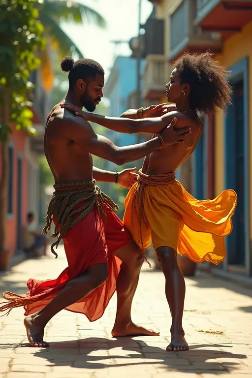 Create two people "grappling"capoeira