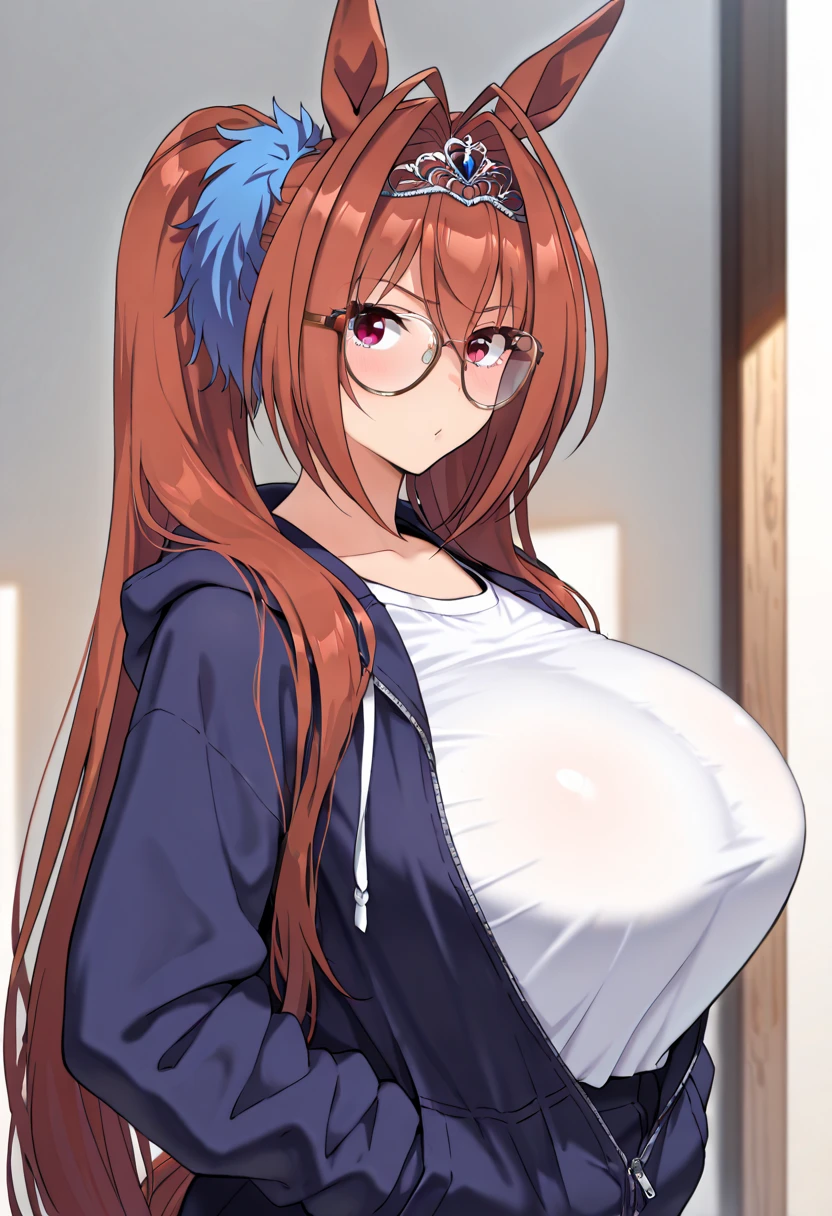android21, 1girl, solo, blue eyes, brown hair, long hair, curly hair, hair between eyes, jewelry, hoop earrings, glasses,
Nude chest, black pantyhose, labcoat, long sleeves,
smile,closed mouth, bedroom, blushing, Big breasts, bent over, thick legs, standing, arms up, nipples
(insanely detailed, beautiful detailed face, masterpiece, best quality) cinematic lighting,