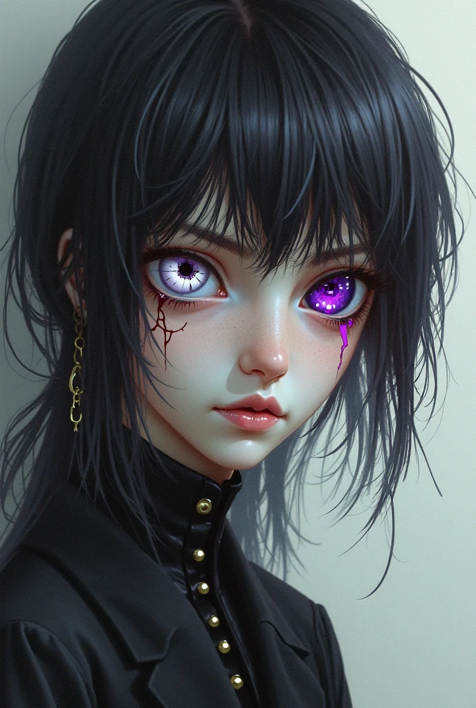 <lora:cuminmouth:0.8>-NSFW, cuminmouth, 1girl, <lora:murakami_suigun_v0.1:0.8>,, <lora:Goth_girl_R-v1:0.8>-NSFW, goth girl, woman, pale skin, black hair, white hair, red eyes, blue eyes, black suit, black clothes, earrings, choker, eyelashes, red lips, black lips, serious look, shy, embarrassed, <lora:gigatitums:0.4>large breasts,, (8k, masterpiece, best quality, ultra-detailed), (an extremely delicate and beautiful)kawaii, cute, very big eyes, Aesthetic Anime Eyes, small face, large breasts, cinematic lighting, , Intricate, High Detail, Sharp focus, dramatic, masterpiece, best quality, ultra-detailed,
