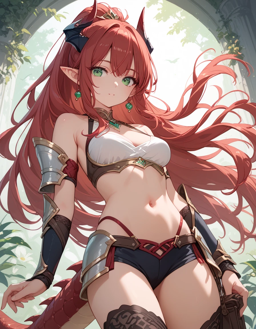 ,Small breasts,Red Hair,Dragon Wing,Dragon Horn,Semi-long hair,Fantasy Costume,smile,
