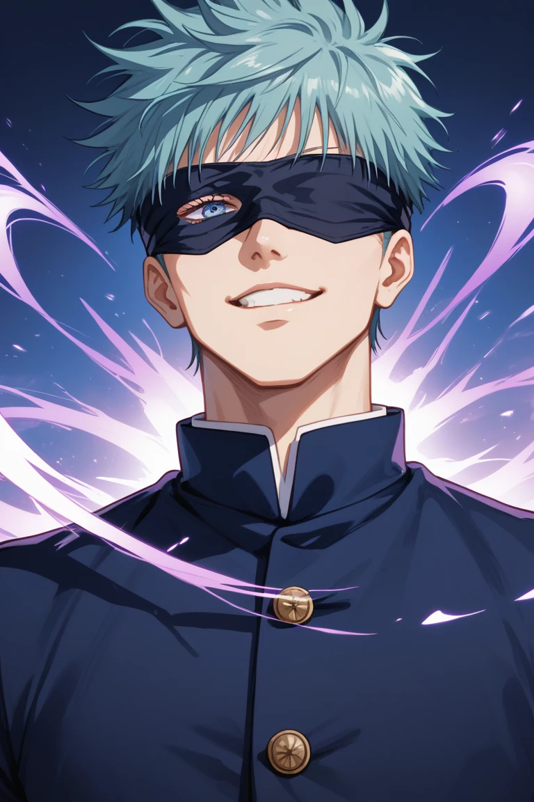 A 19 year old boy, To stay (black clover), spiky hair, messy hair, hair between the eyes, skin colored hair, green eyes, black headband, thin arms, upset expression, Un chaleco blue suit with stripes, Una camisa de vestir celeste con las mangas remangadas hTo stay los codos.., Pants matching the vest...., blue suit with stripes, He wears a watch on his left wrist...., many tattoos on the forearms, elegant and casual clothing, epic hike, blood on more hands, Alone, black background