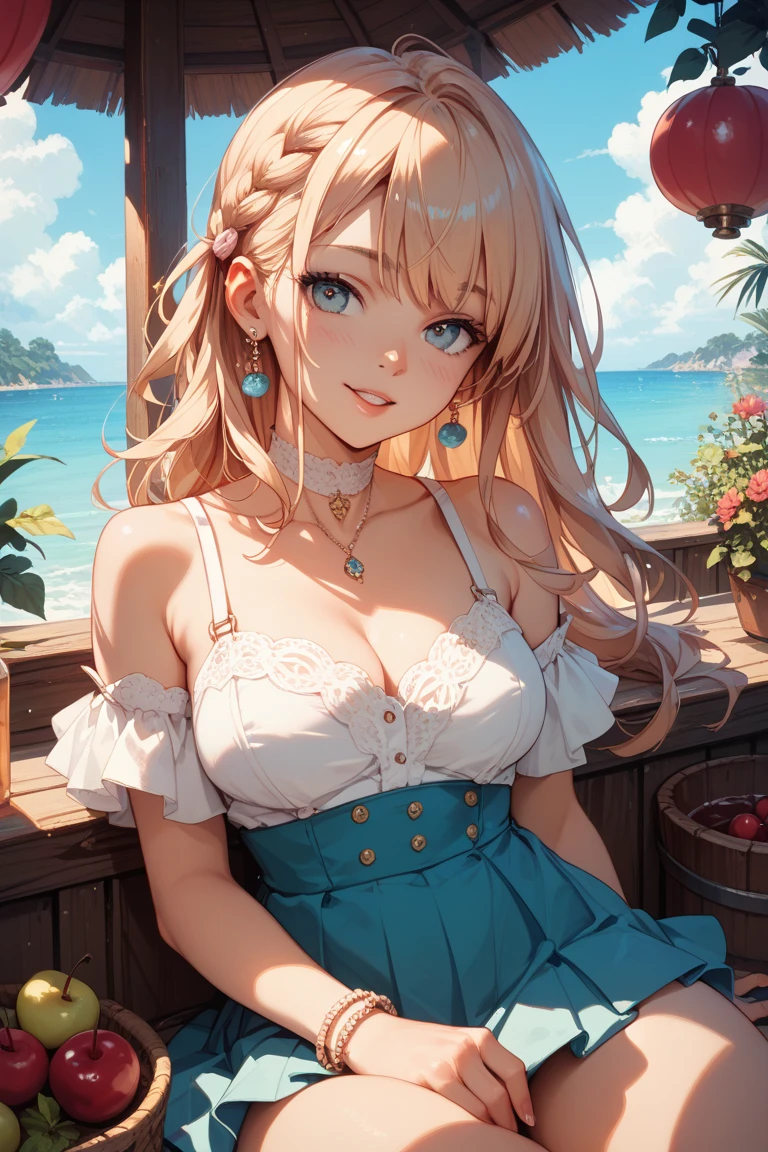 (beautiful body), (solo:2, 18 yo, straight bronde hair hair long hair cool girl, sexy make up face, big tits), (in a Elegant beautiful detailed Dress), break, in the evening Trattoria, background beautiful ocean, BREAK, perfect anatomy, masterpiece, best quality, 16k, beautiful detailed love, sexy, daydreaming expression.(link:1.5), legend of zelda, GS-womanly